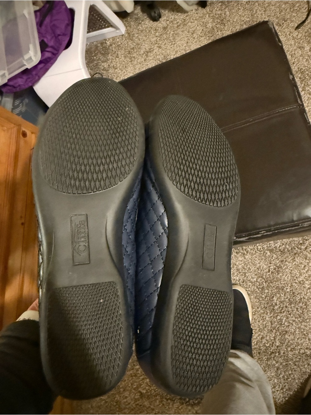 New w/out tag White Mountain Navy Vegan Leather Slip-On Ballet Flats with Buckle - Picture 3 of 4